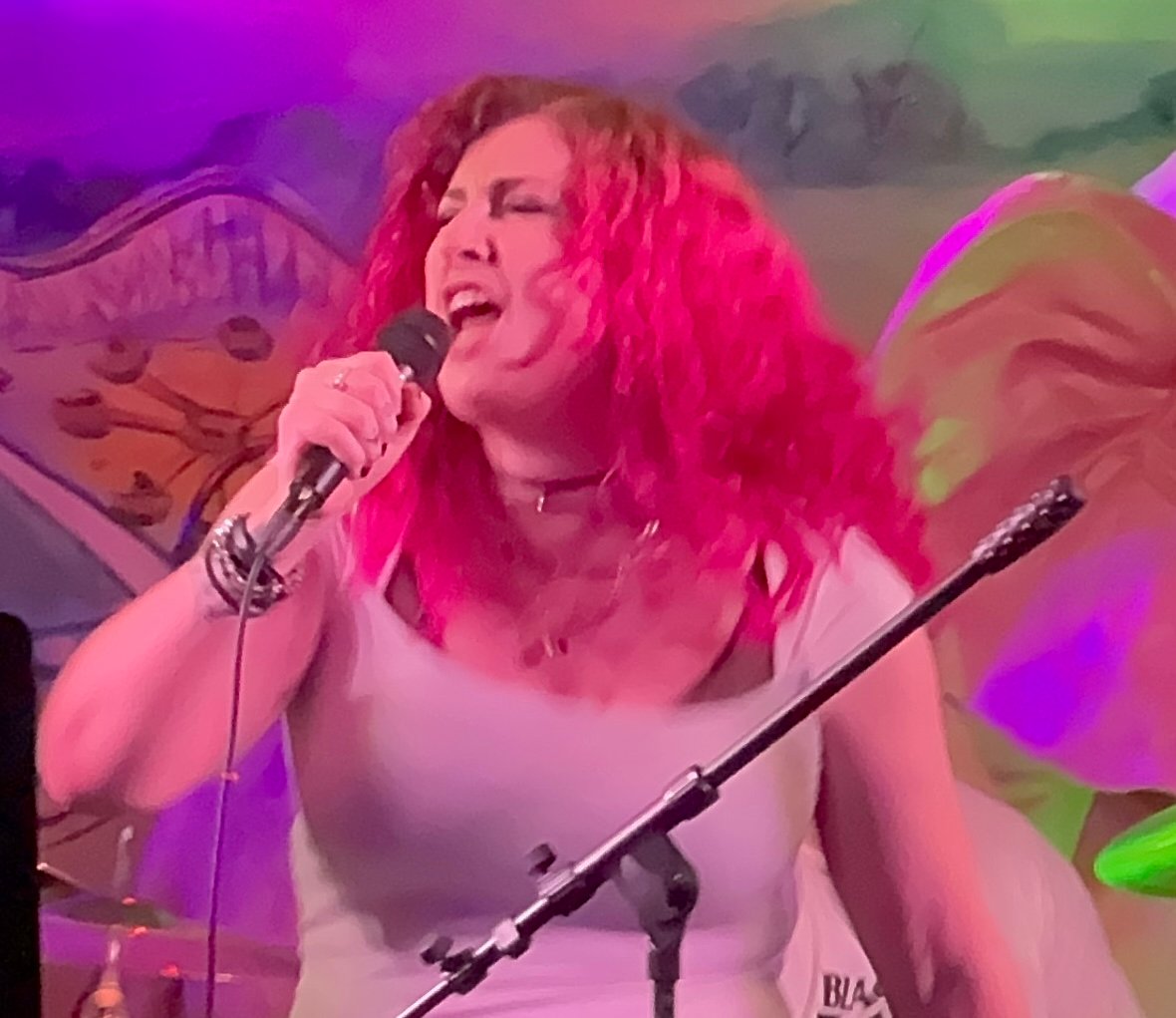 Rachel Silvers singing into a microphone on stage